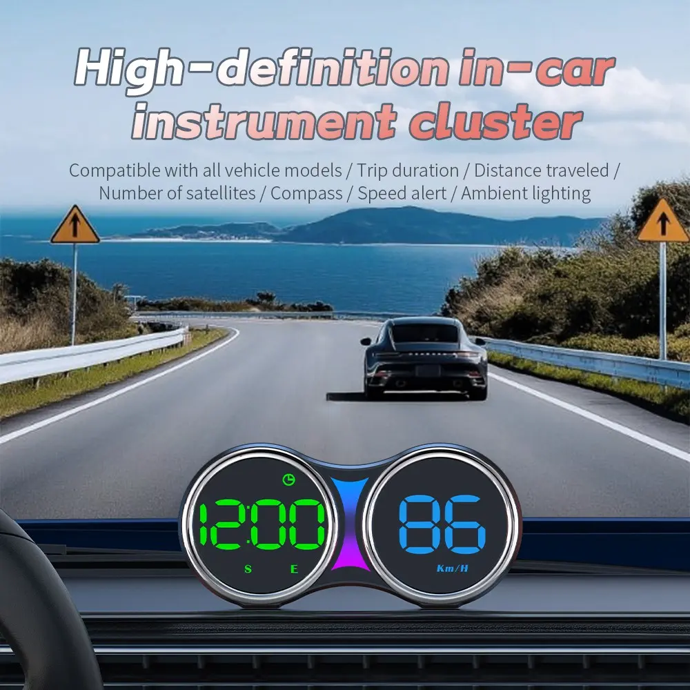 Universal GPS HUD Head Up Display for Cars, Digital Speedometer MPH, Smart Car Dashboard Gauge with Compass, Overspeed Alarm & Multi-Color Ambient Light