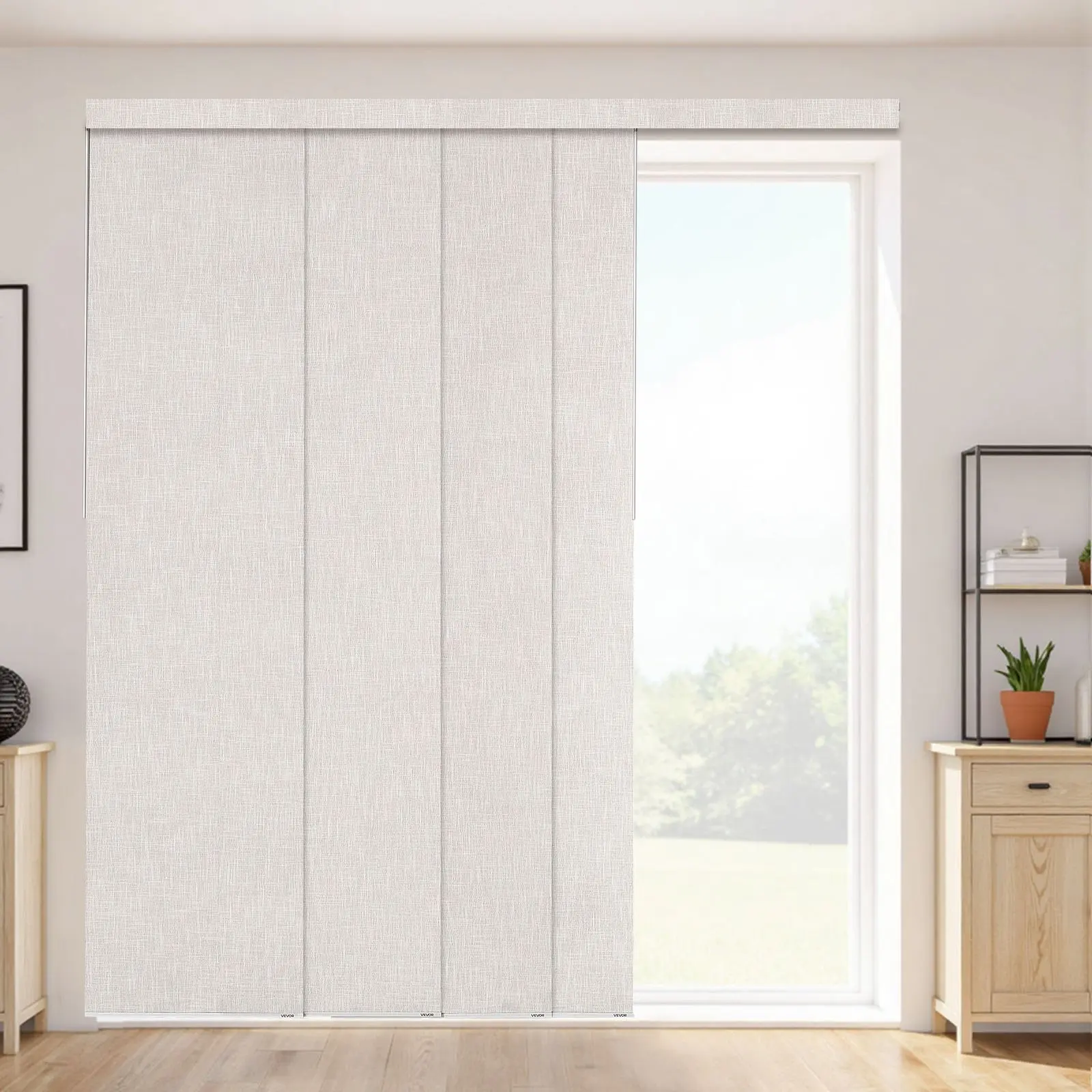 VEVOR Vertical Blackout Panel Blinds with Track System, Extendable Track (45.8 in to 86 in W), Trimmable Up to 96 in H, Blacking Out Blinds for Sliding Doors, Room Divider, Light Gray