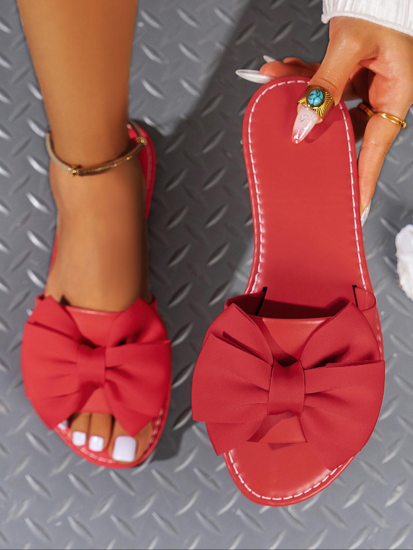 Women's Bow Decor Slip on Flat Sandals, Bowknot Design Sandals, Casual Outdoor Beach Sandals, New Trendy Sandals for Summer