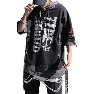 Techwear Shirt Japanese Streetwear Hip Hop Shirts Men Graphic T Alphabet Design Workwear Gothic Hoodie(Gift)