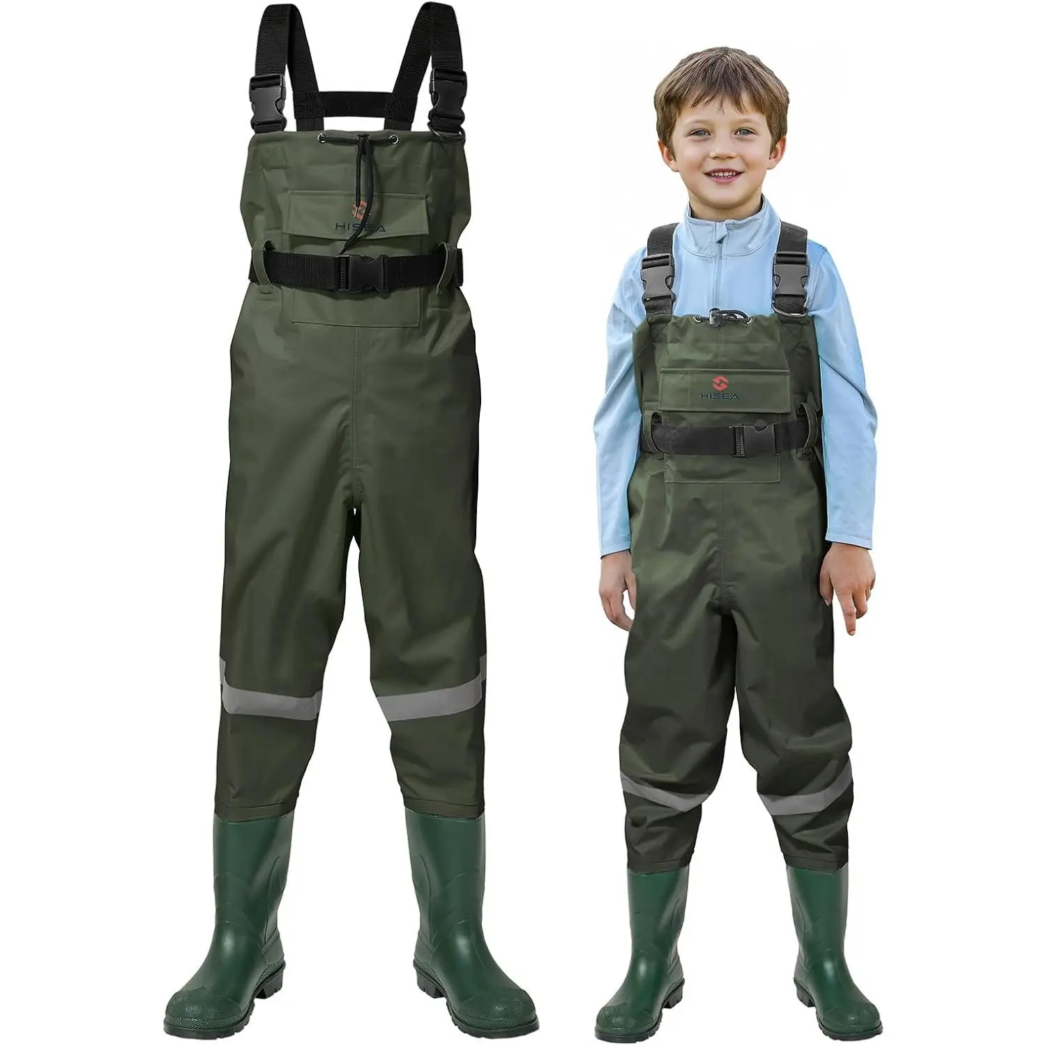 Chest Waders with Boots Youth  Fishing Wader for Boy | Reflective Design, 2-Ply Nylon/PVC, for  , with Boot Hanger