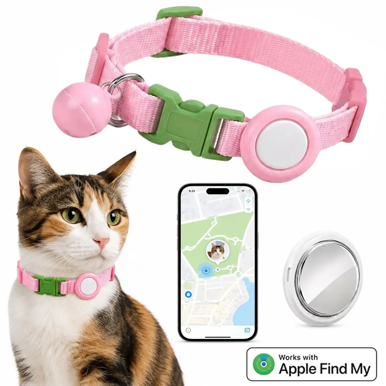 Cat Dog Tracker Collar, GPS Dog Pet Tracker Collar  | Compatible with iOS Find My, No Monthly Fee, Adjustable Pet Collar with Global Tracking Device, Waterproof and Dustproof