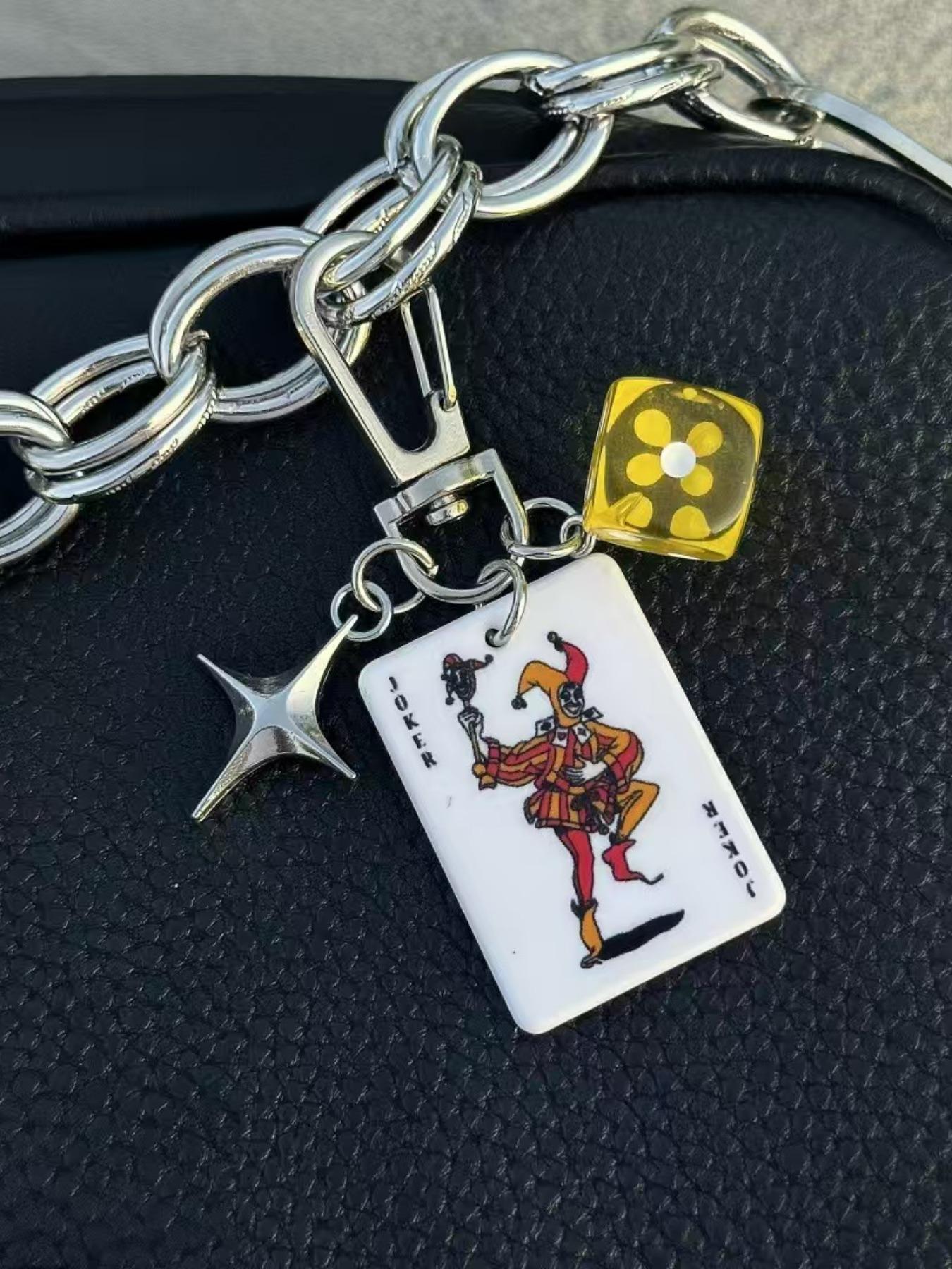 Poker Dice Keychain Set with Star Pendant, Club Diamond Alloy Metal Keychain for Bags, Cartoon Number Theme Jewelry, Car Key Chain Accessories