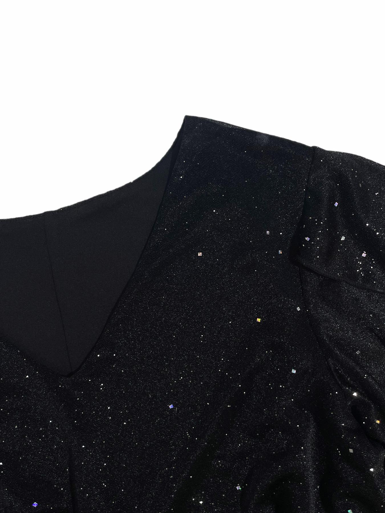 Women's Summer Sequin Cape Sleeve Mesh Dress, Soft Comfortable Fabric, Perfect for Evening Party Holiday Important Occasions, Elegance