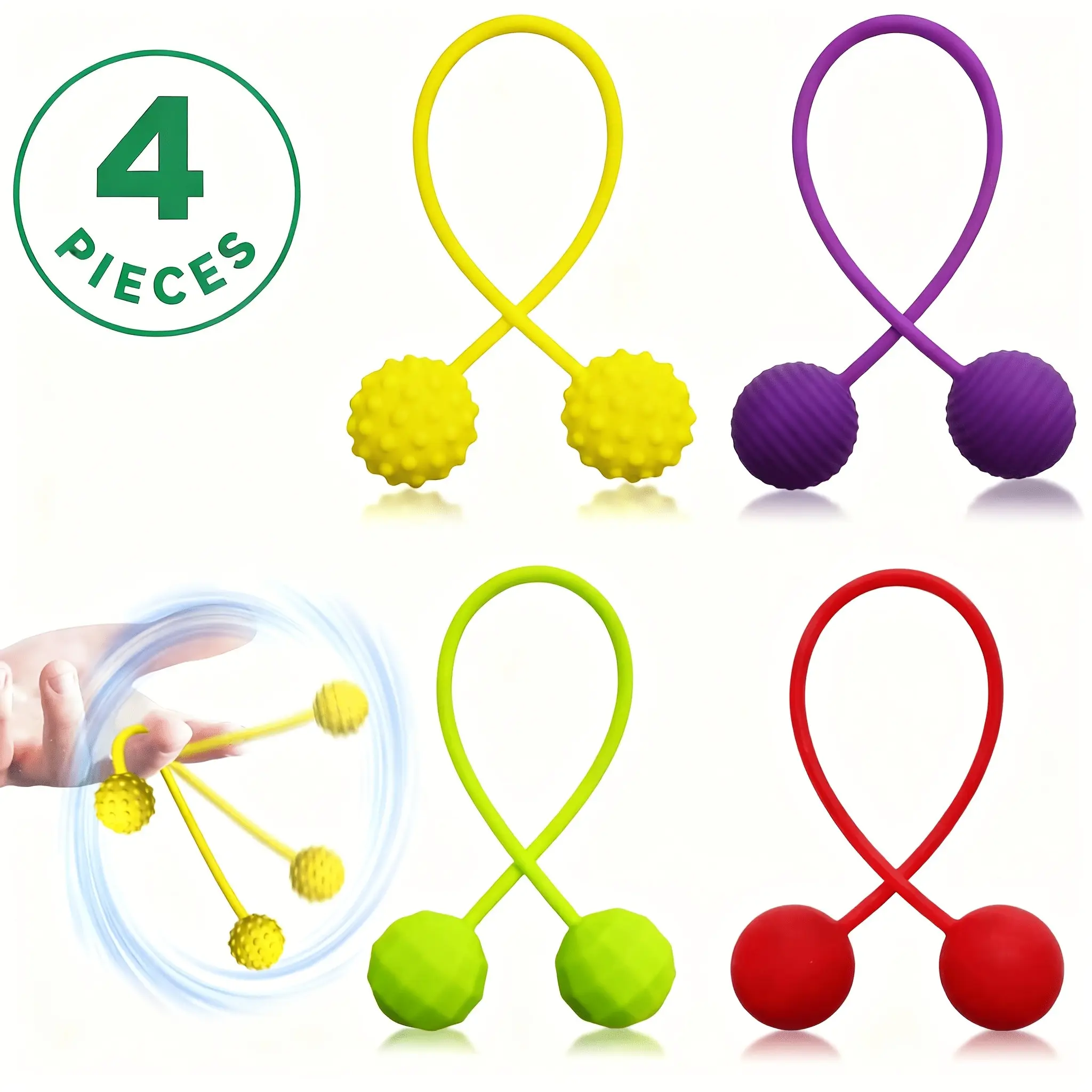 4pcs Finger Spinner Silicone Texture Ball, Adult Hand Exercise Massage Ball, Fidget Stress Ball, Flexible Training, Fun Holiday Gift, Pocket Size