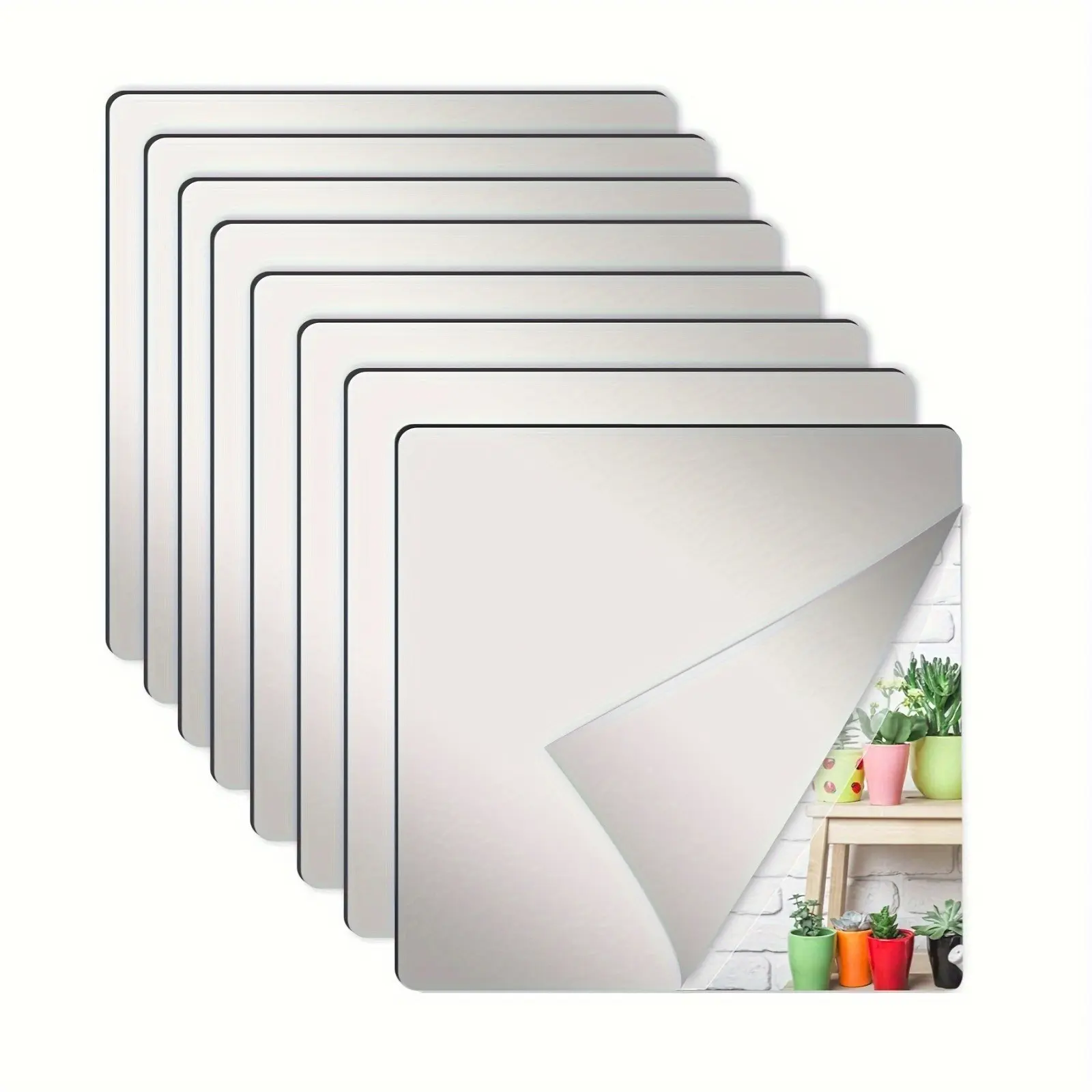 8pcs Self-Adhesive Flexible Mirror Tiles, Acrylic Wall Decor Stickers for Bathroom, TV Background, Door Back, Unframed Plastic Mirrors