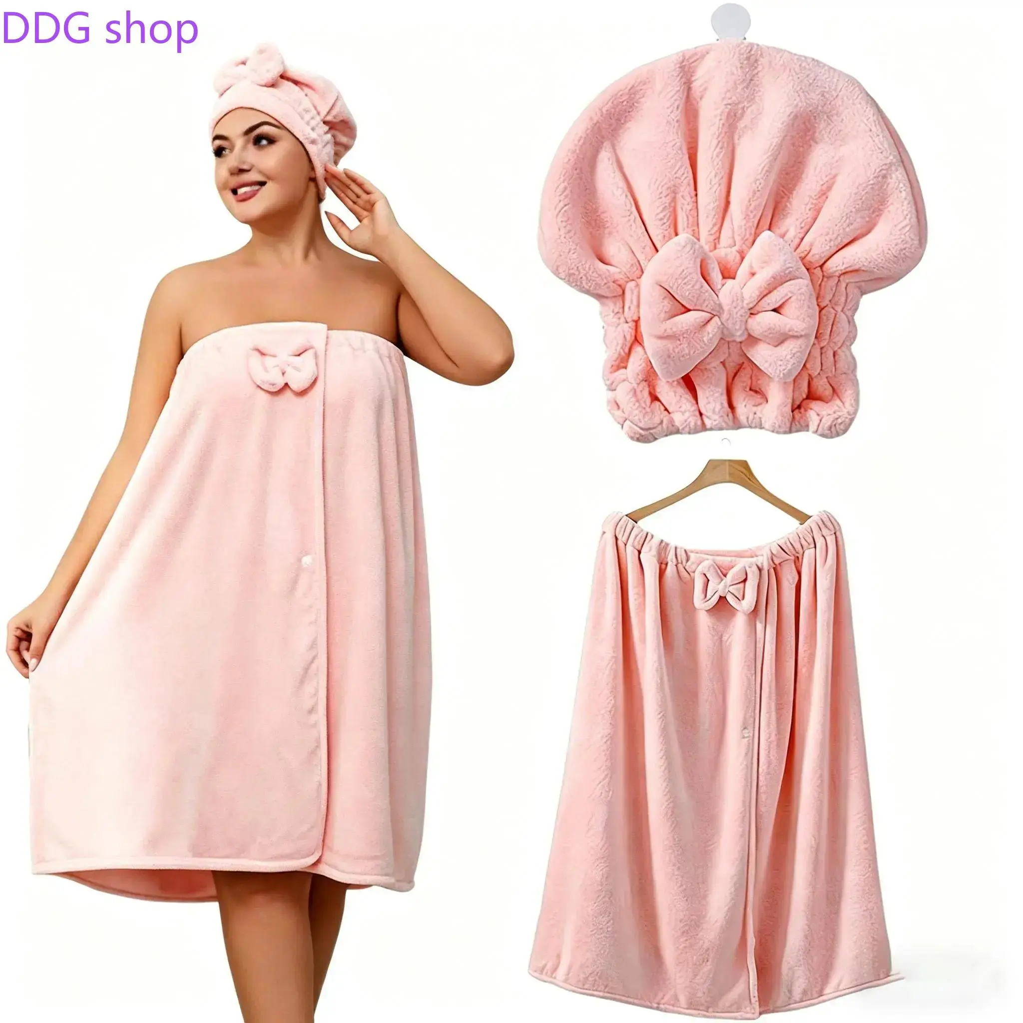 Plus-Size Bath Skirt & Quick-Dry Cap Set, Soft Coral Fleece, Ultra Absorbent, Skin-Friendly Material, Quick-Drying, Comfortable & Secure Fit for Home & Bathroom Use