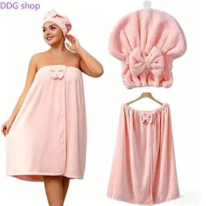 Plus-Size Bath Skirt & Quick-Dry Cap Set, Soft Coral Fleece, Ultra Absorbent, Skin-Friendly Material, Quick-Drying, Comfortable & Secure Fit for Home & Bathroom Use
