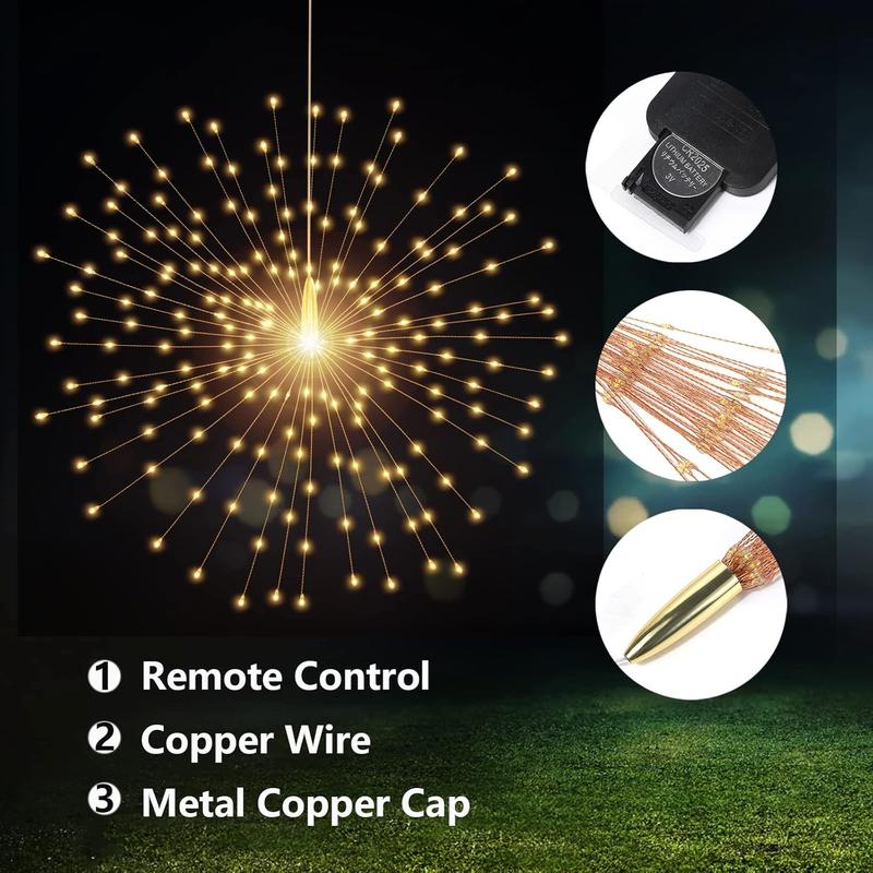 200 LED Starburst Sphere Lights,Firework Light  , Tent Chandelier Remote Control,  Hanging Lights for Gardens Courtyards Porches Christmas Party  Decor(Warm White)