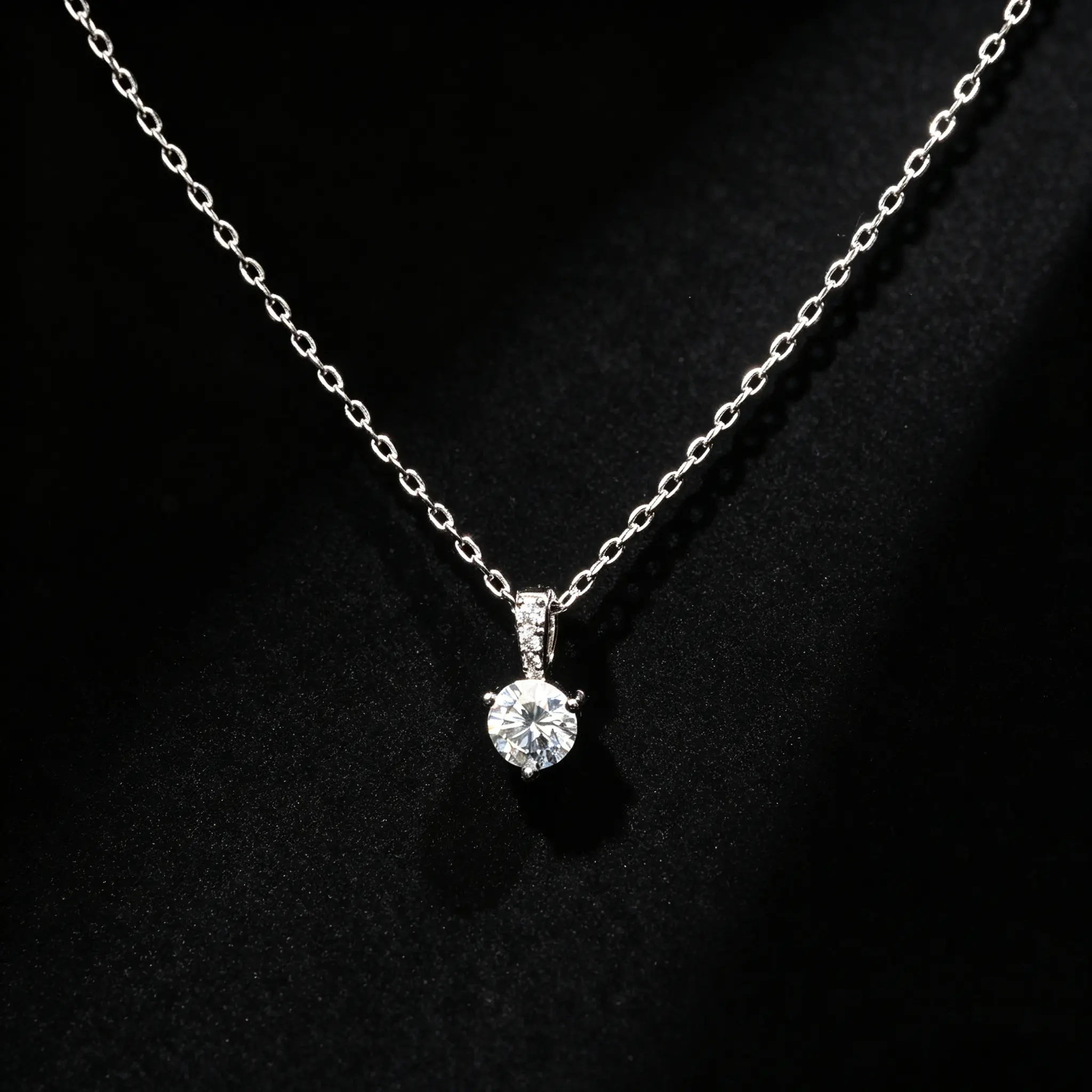 #09 1CT Moissanite Pave Bail 3- Prong Solitaire Necklace