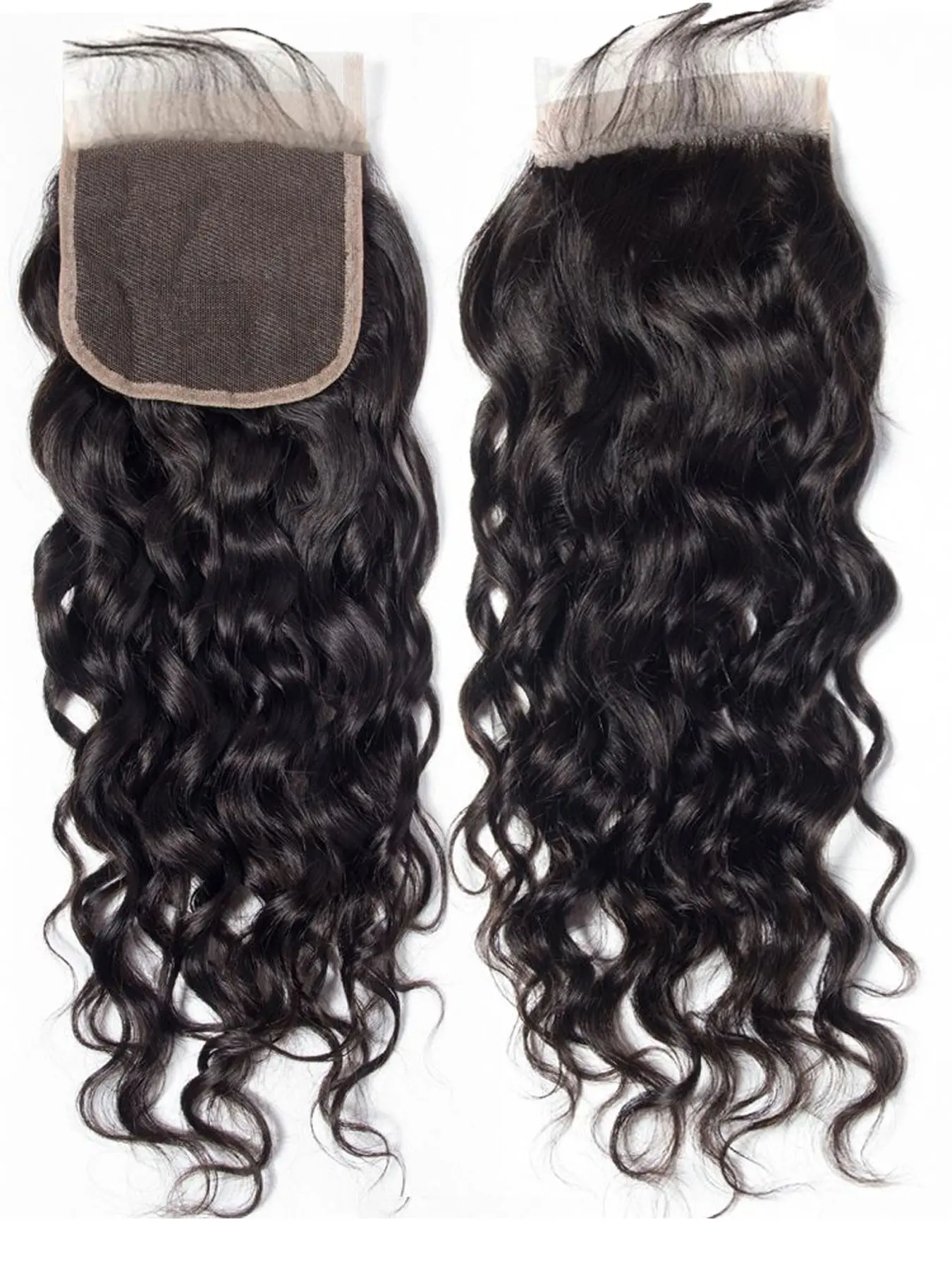 Natural Black Water Wave Lace Closure 4x4 SKINLIKE Real Human Hair Lace Closure Only Single Knot Human Hair Free Part Virgin Ultra-thin Invisible Wet and Wavy Swiss Lace Closure Lace Closure Weave