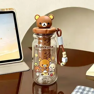 Rilakkuma Insulated Water Bottle Portable With Removable Tea Infuser Detachable Lanyard Relaxing For Couples Outdoor Daily Use