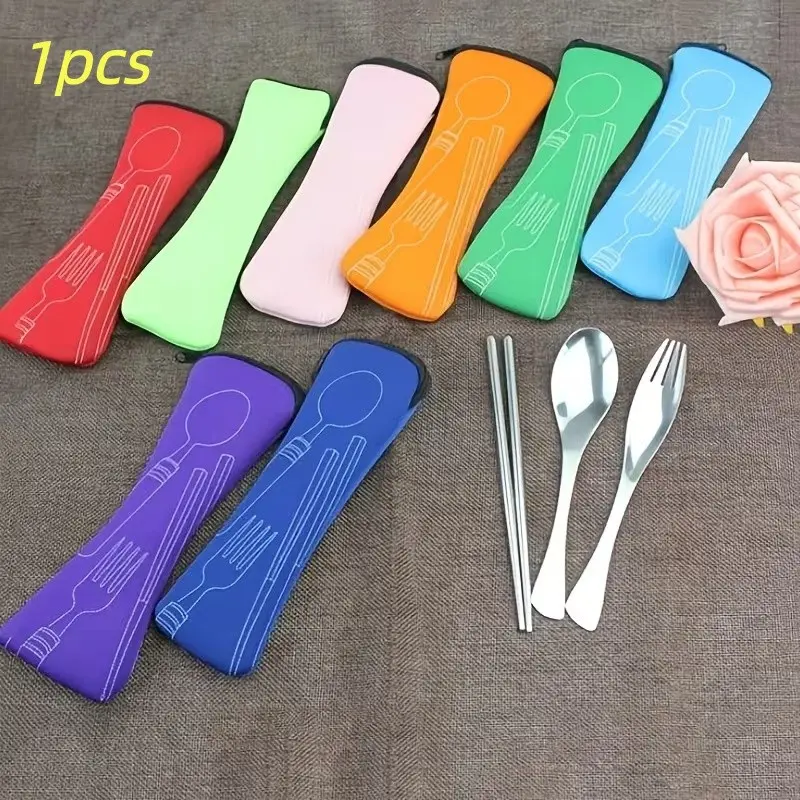 Leak-Proof Portable Zipper Cutlery Bag, Fabric Cutlery Pouch for Forks, Spoons, Knives, Ideal for Camping, Picnics, School Lunches, Home & Office Use