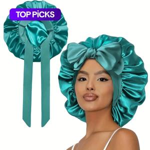 double layer satin bonnet, soft and breathable hair care bonnet, adjustable night sleeping cap, heatless styling tool for women curly hairstyles, hair styling tools, hair products, haircare, hair wraps, heatless curling, styler