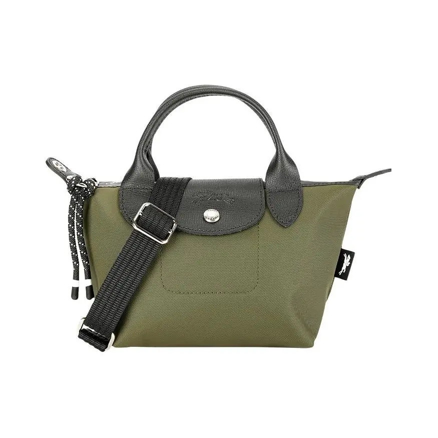 Longchamp Le Pliage Energy 17 Embossed Logo Snap-Zip Clutch Bag for Women, Mini Crossbody Shoulder Handbag in Khaki
