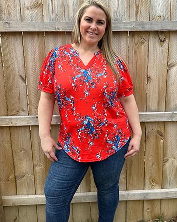 WIHOLL Women's Pleated Puff Sleeve Tops Summer V Neck Tunic Shirts Loose Curved Hem Blouses Dressy Casual S-3XL