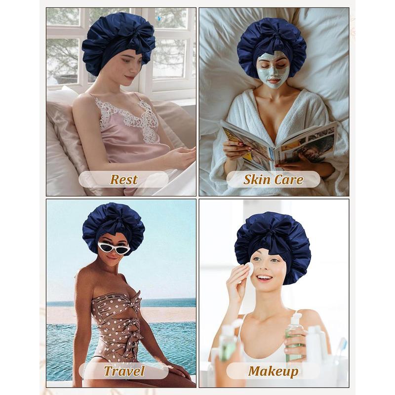 AWAYTR Satin Bonnet for Sleeping Women Silk Feeling Sleep Bonnet for Curly Hair Wrap with Elastic Tie Band Night Cap Light Purple