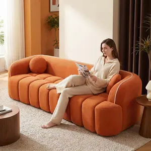 Aobtkel 98.4" Modern Compressed Vacuum-Sealed 3-Seat Corduroy Sofa, Cloud Couch with Bubble Channel-Tufted Design, Piping Accents, 2 Pillows, No Assembly Required, Comfy Deep Seat for Living Room, Apartment