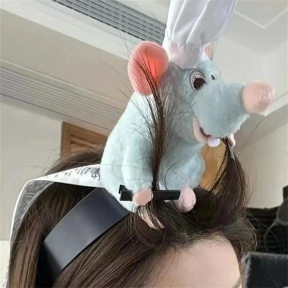 Creative Funny Ratatouille Cartoon “Headband Cute” Plush Mouse Doll Wide-brimmed Hair Clip Hair Accessories Headwear Girl Child