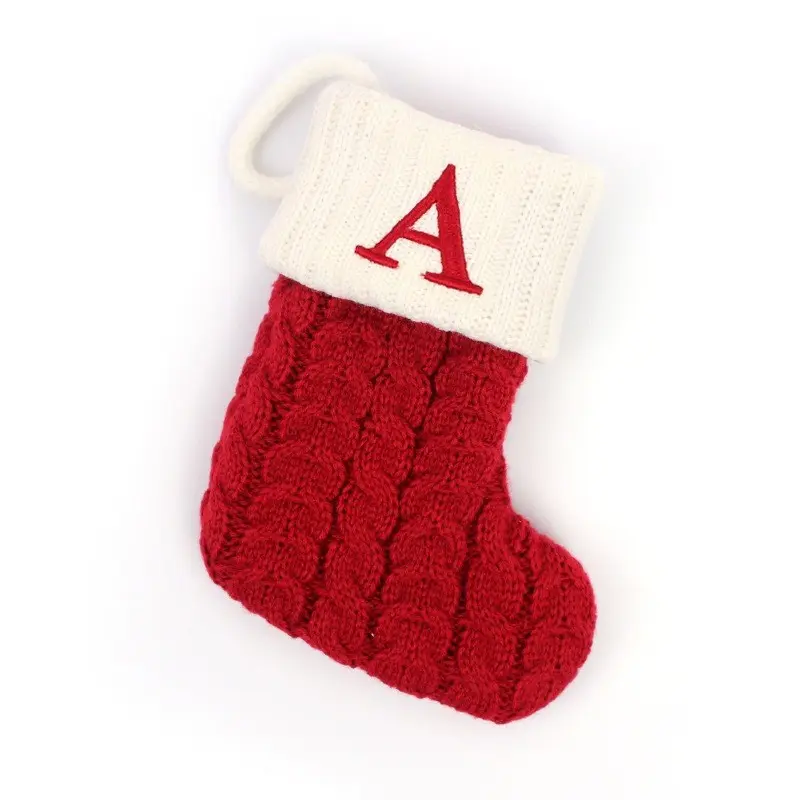 Christmas Long Stocking Set with Initial Embroidery, Knitted Fabric, Perfect for Festive Holiday Decor, Durable & Stylish Design