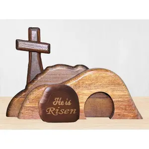 Easter Decorations for  Empty Tomb Easter Scene and  Decorations, He is Risen  Resurrection Decor Wooden Easter Tray Religious Easter Decorations for Christian Table Decor Easter Gifts