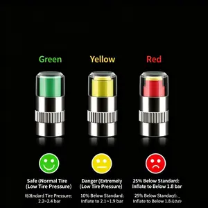 4 Pack Car Tire Pressure Monitoring Valves with Red & Green Indicators for Medium-Sized Cars Motorcycles & Bicycles Easy Installation, 4Pcs Car Parts Automotive fathersdaygift Car Accessories Car Tire Sensor,father'sdaygifts