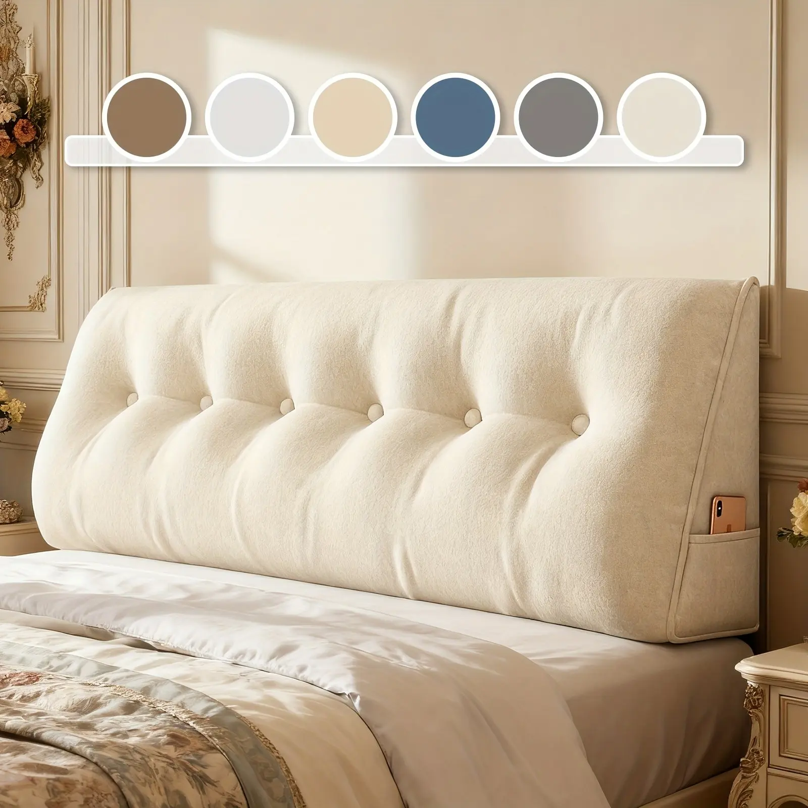 Thickened Wedge Headboard Pillows - Ultra Soft & Warm In Winter Back Support Reading Pillow with Side Pocket & Velvet Removable Cover for Reading Sleeping Twin XL Dorm Bedroom Decor
