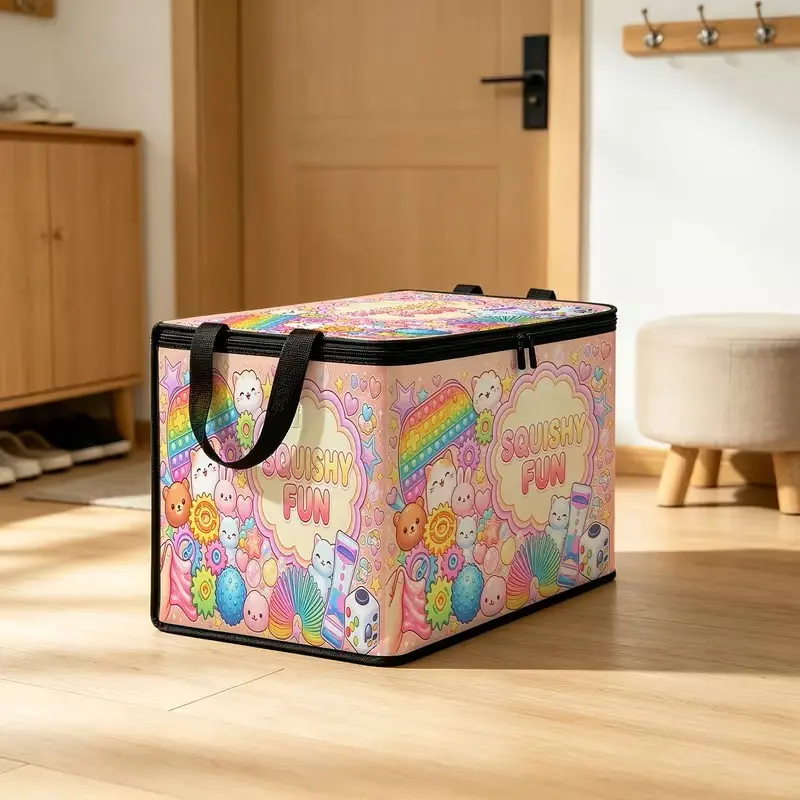 Multicolor Stress Relief Toy Storage Box, Squishy Soft Cute Design, Zipper Flip Cover Foldable Fabric Organizer, Large Capacity Home Storage Bin, Foldable Collapsible Organizer