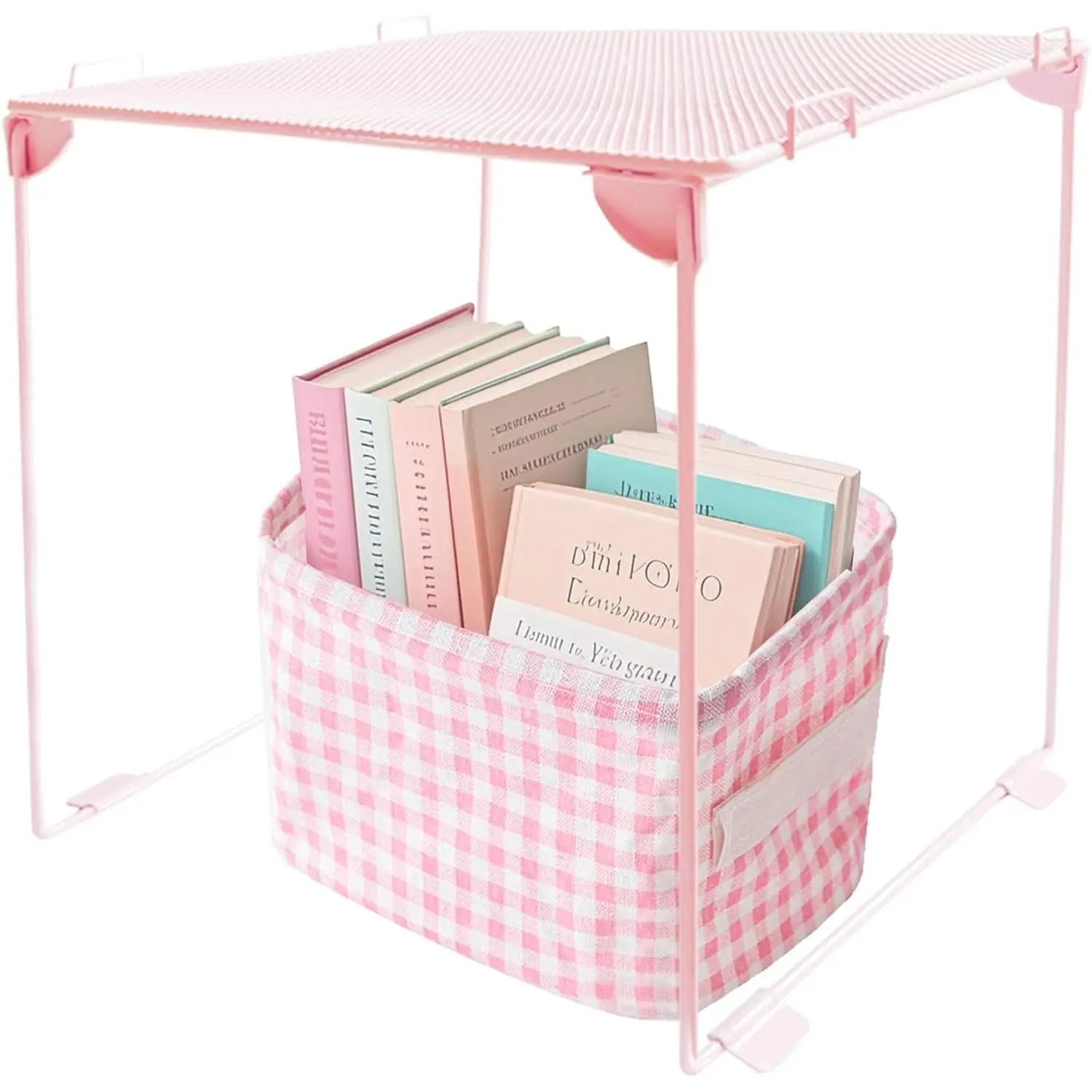 Locker Organizer Shelf with Storage Basket, Mesh Locker Shelf for Locker Decor, Back to School Essentials Locker Accessories Kit, Ideal Locker for School, Gym, Work, Home (Pink)