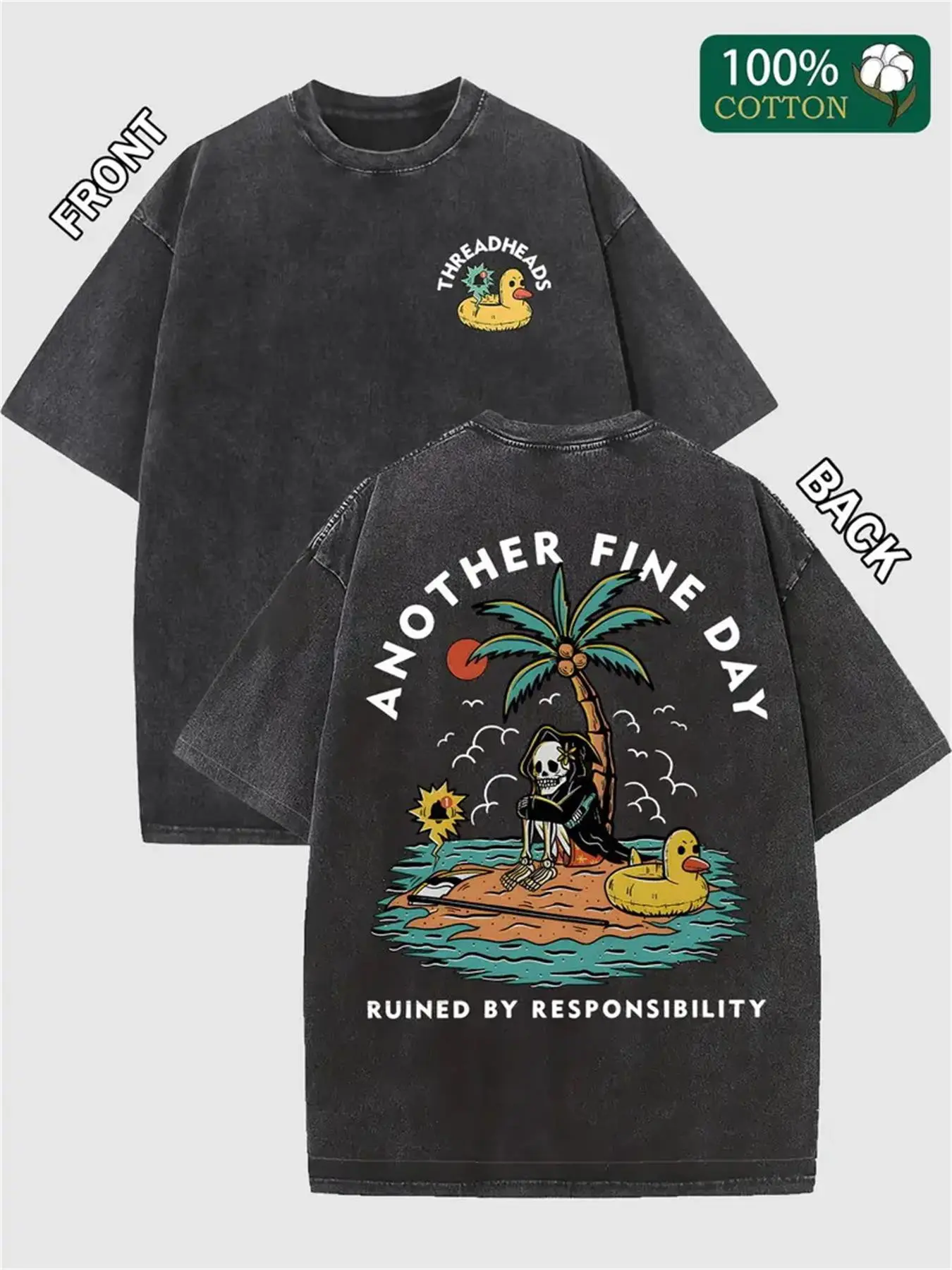 Men's Skull & Palm Tree Print Round Neck Tee, Regular Fit Casual Short Sleeve T-shirt for Daily Wear, Men's Top for Summer, Casual Summer Clothing, Tropical, Casual Cotton Tee