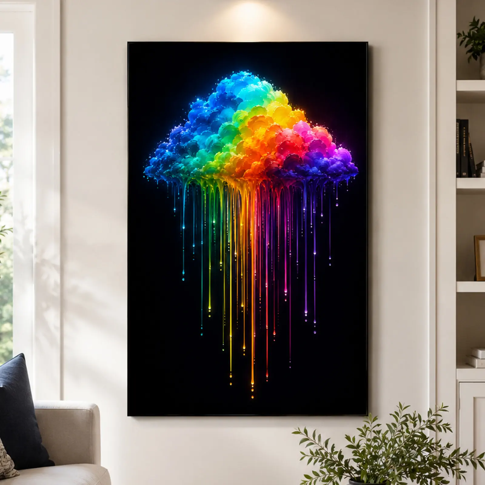 Rainbow Drip Cloud Wall Art - Abstract Rainbows Paint Drips Canvas Print, Multi-Size Contemporary Home Decor, Aesthetic Bedroom Living Room Decor, Unique Gift