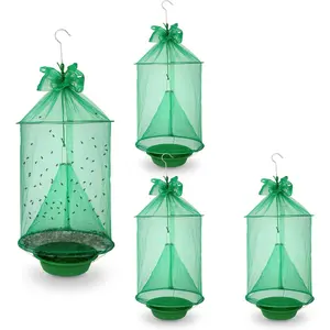 4 Pack Reusable Hanging Ranch Fly Traps, Outdoor Fly Catcher Killer for Farm Horse Stable, Orchard Barn Garden Pest Control Fly Trap