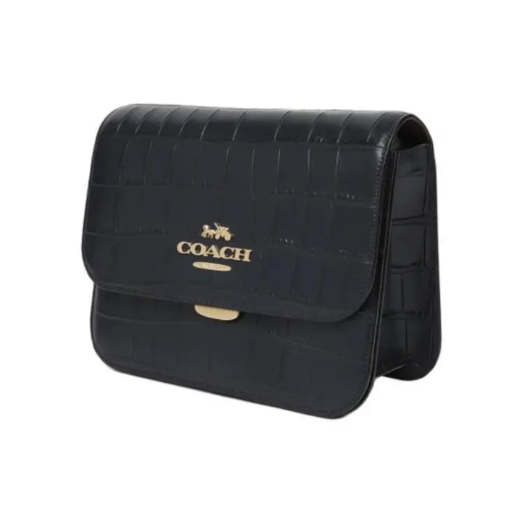 COACH Brynn 25 Flip-Top Crossbody Bag for Women – Crocodile-Embossed Leather, Medium Size, Navy Blue