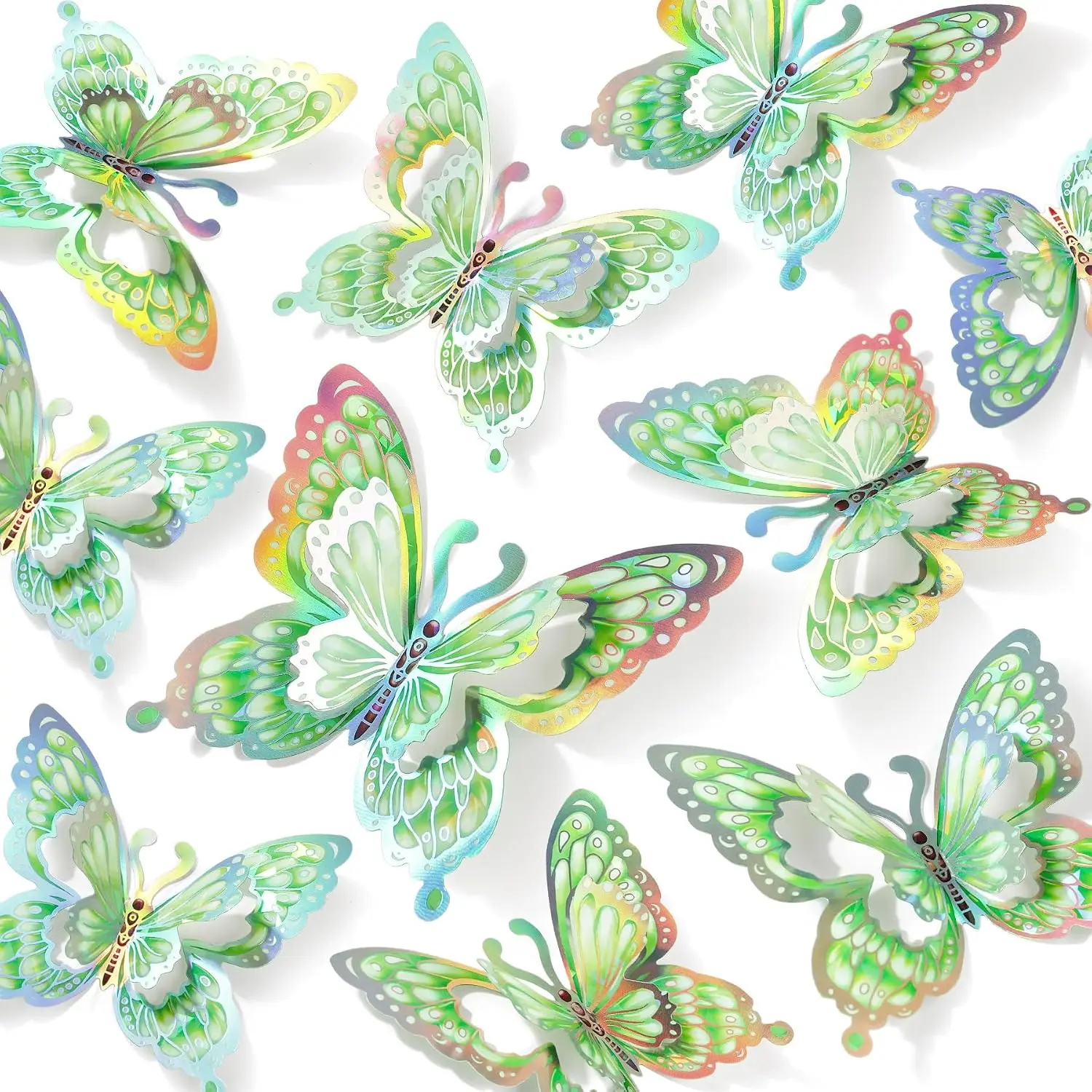 60 count Green Butterfly Wall Decor Double-Layer  Butterflies Wall Stickers Removable Butterflies for Crafts Birthday Cake Wedding Party Bouquets Cute Room Decor TJ09- ( Green)