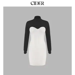 Cider [size 4-10] Turtleneck Patchy Mini Dress Dealsforyou