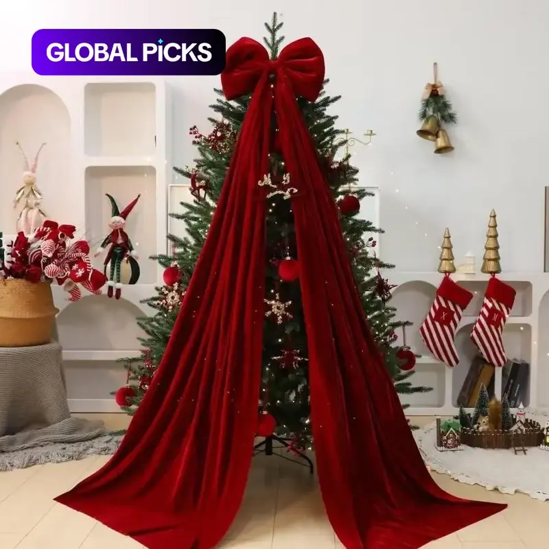 2026 Large Wine Velvet Bow, Christmas Tree Decoration, Holiday Atmosphere, Window Hanging Ornament, Festive Decorative Item, Indoor #GLOBAL PICKS