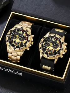 2pcs Luxury Men's Watch Set, Metal & Silicone Bands, Quartz Analog, Perfect Gift for All Occasions
