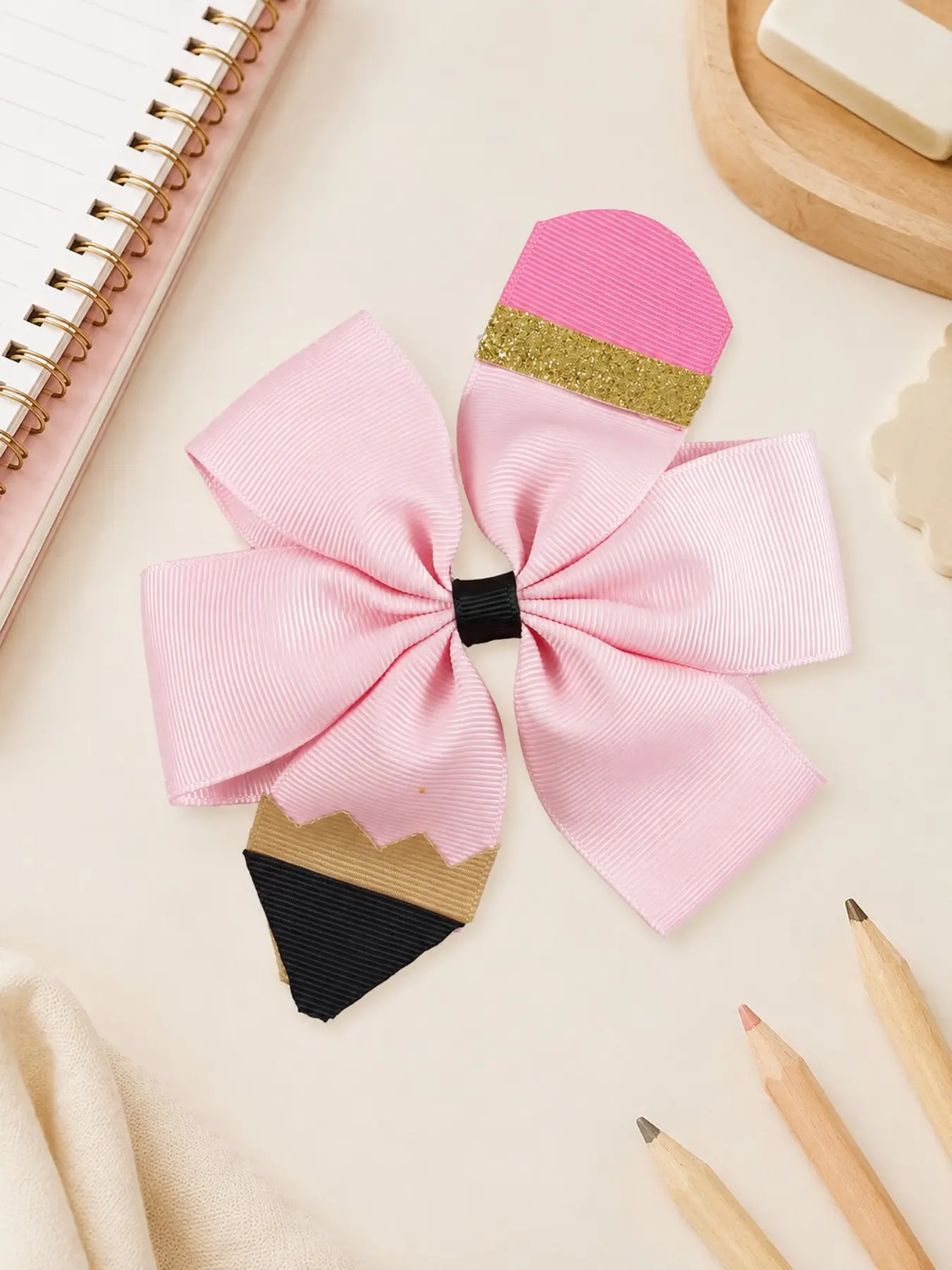 1PC Pink Pencil Hair Bow, Back to School Hair Bow Clip, School Theme Hair Accessory, First Day of School Outfit, Classroom Style, Teacher Gift, Wedding Party Accessory, Bridesmaid Gift, Holiday Gift