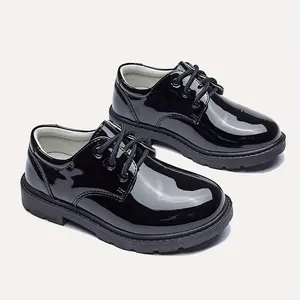 Classic Oxford casual dress shoes boys - Bright black, anti-sole, round toe and breathable design, suitable schools, weddings and parties -//autumn, boys' shoes, guest shoes, modern formal shoes, durable shoes
