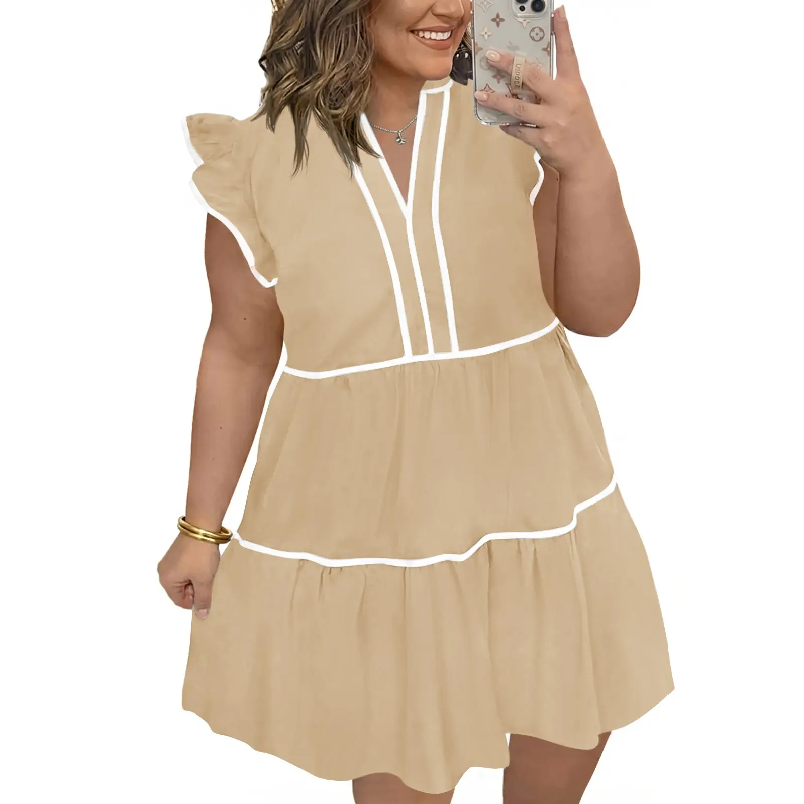 TANKANEO Women’s Plus Size V-Neck Voluminous Tiered Mini Dress - Ruffle Short-Sleeve, Loose Fit, Casual Chic Elegant Dress for Curvy Super Size Women’s Casual Everyday Use, Casual Chic Dress, Plus Size Dresses