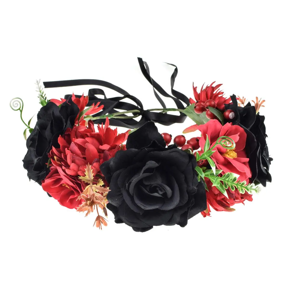Day of The  Flower Headband Rose Flower Crown Headpiece (red black)