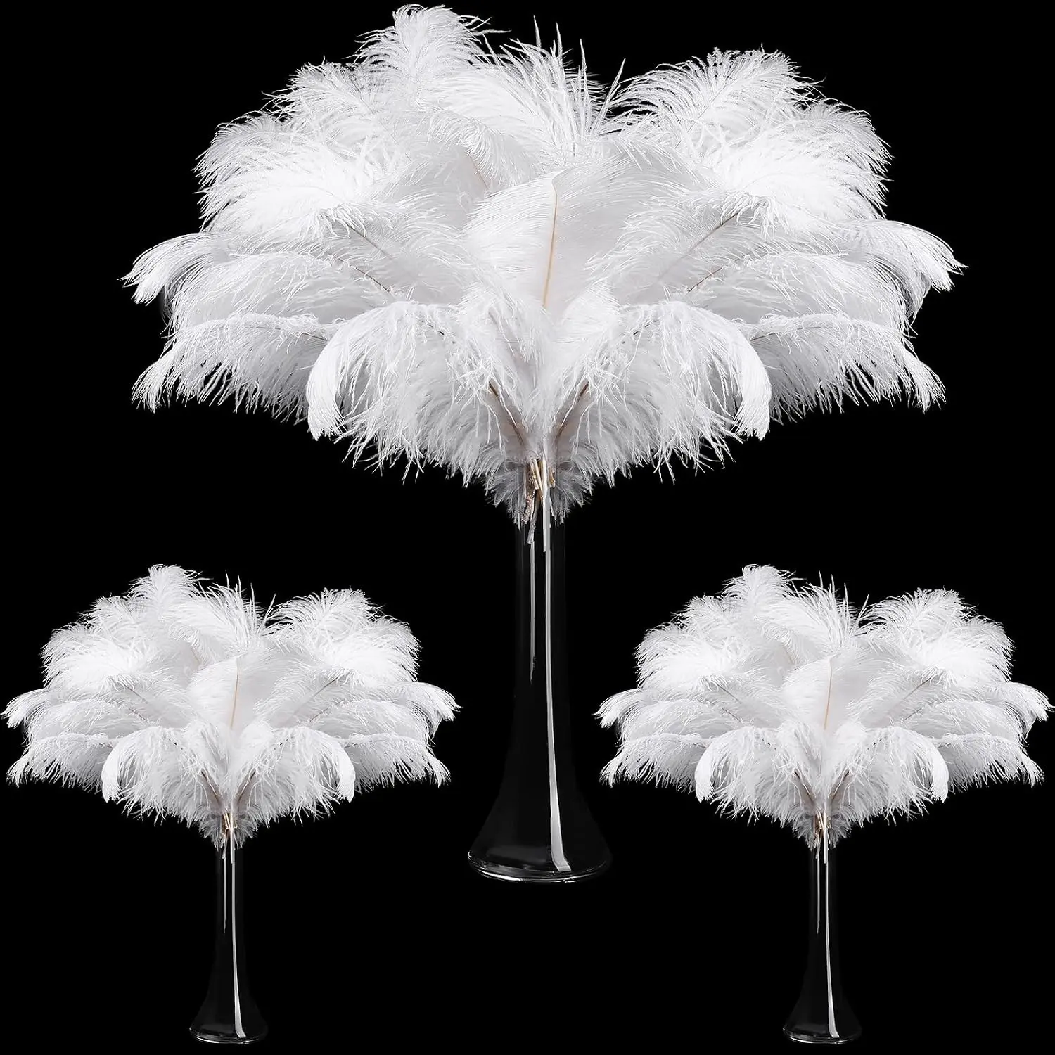 90 Pcs Large Natural Ostrich Feathers Bulk, Assorted Sizes 10-12 Inch/12-14 Inch/14-16 Inch Ostrich Feathers Plumes for Wedding Centerpieces (White)