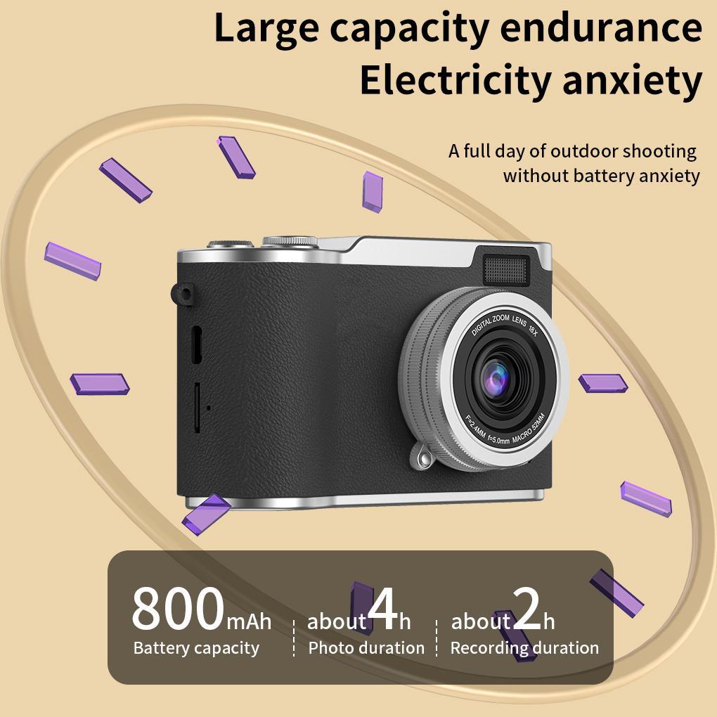 HD Digital Camera, Beginner Digital Camera, Digital Zoom Camera, Compact Camera, Vlogging with 2.4 Inch 180° Flip Screen, 48 MP, Multiple Filters, 800mAh Large Battery, Fill Light, 32GB TF Card for Adult, Teenager, Boys, Girls Birthday Gifts