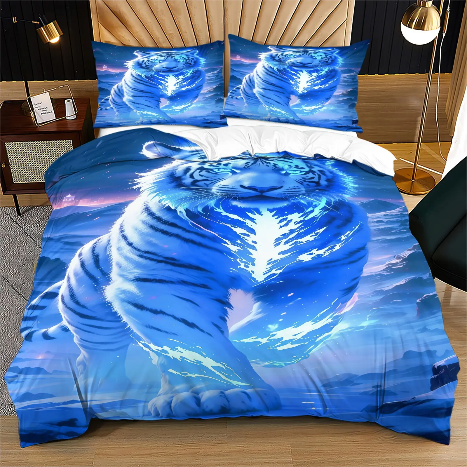 Tiger print pattern soft and durable bedding duvet set, including 1 duvet cover and 1 or 2 pillowcases, without a core or pillow, suitable for children or adults as gifts, modern style fashionable bedroom bed decoration, Cozy Bedding Set