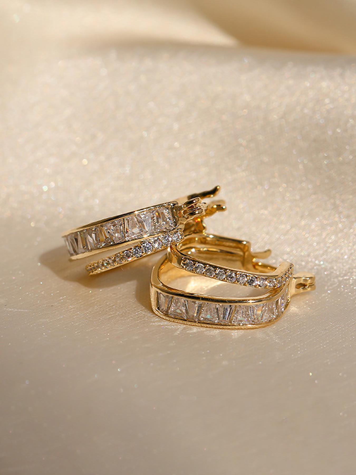 Elegant Artificial Zircon Decor Earrings, Zirconia Hoop Earrings, Fashionable Jewelry for Women, Trendy All-match & Exquisite Jewelry for Birthday Gift