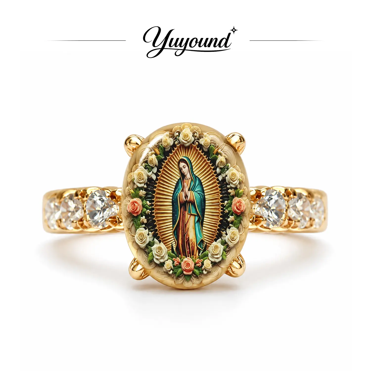 Vintage Virgin Mary Ring for Women, Catholic Inspired Floral Charm Ring, Retro Religious Style Jewelry, Classic Fashion Accessory Gift