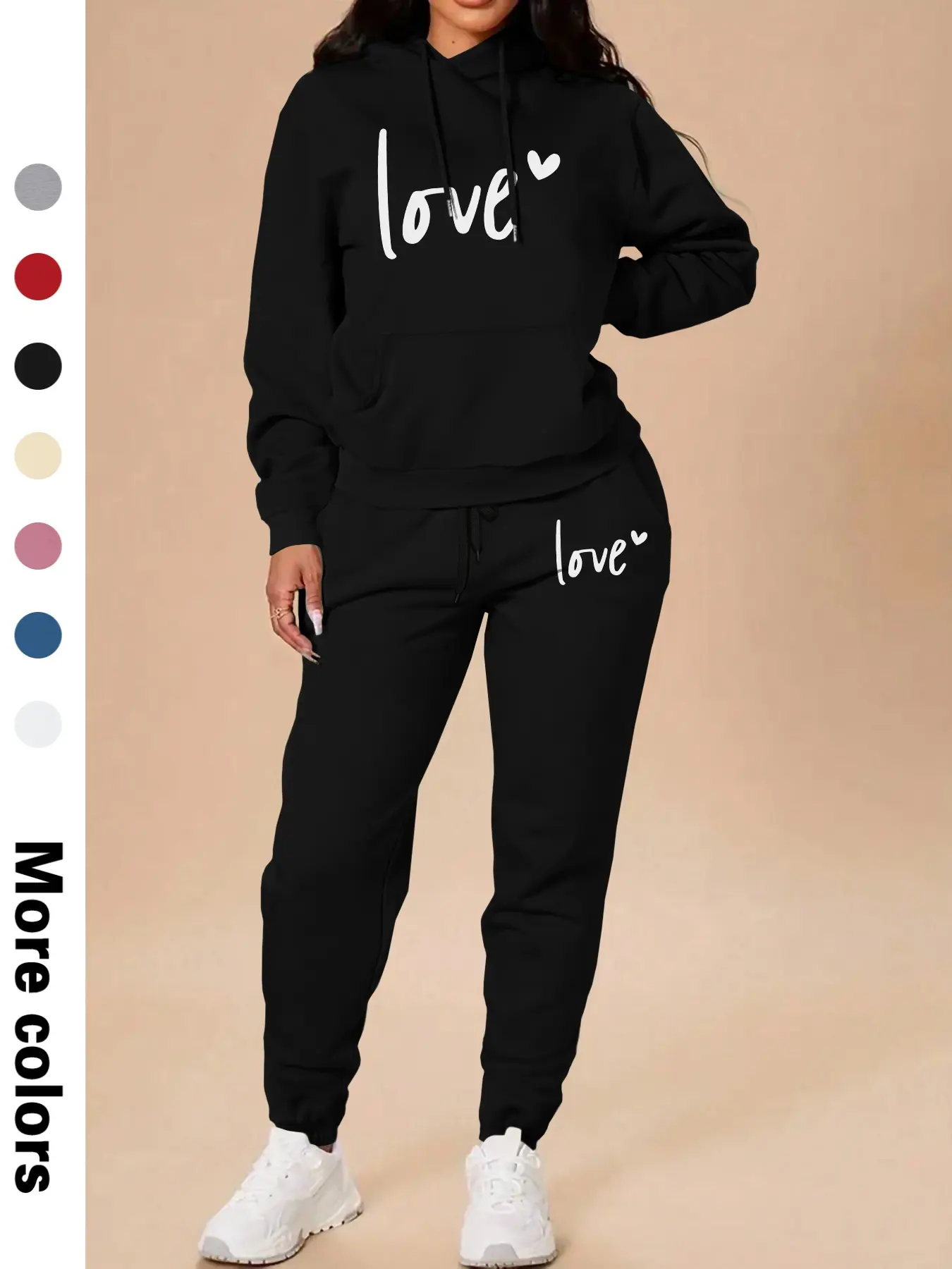 Women's Letter Print Hooded & Sweatpants Set, Casual Long Sleeve Pullover Hooded & Jogger Pants, Women's Fall & Winter Clothes for Daily Wear