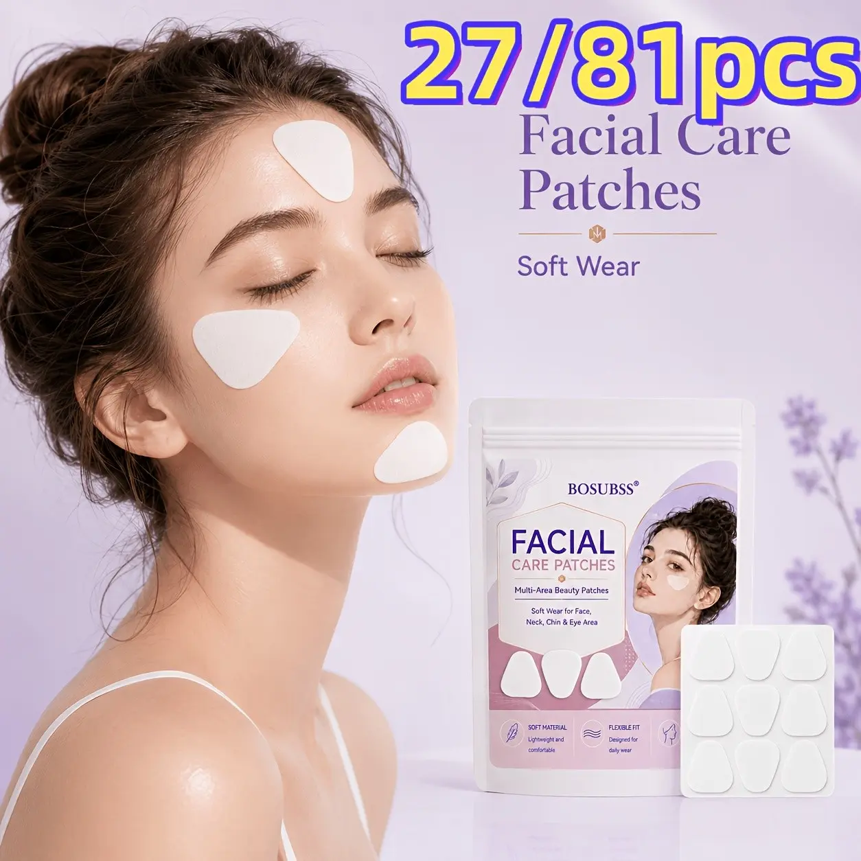 27/81pcs Silicone Smoothing Patches, Forehead and Smile Lines, Fragrance-Free, Alcohol-Free, Safe Skincare Solution, Pe Material