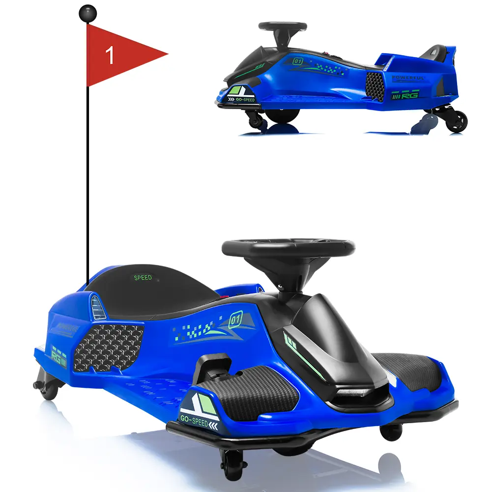 24V Ride On Drift Car for Kids,Brushless Quieter Motor Electric Drifting Go-Kart with Music, Front+Tail Led Light, Low-Power Alarm for 8+