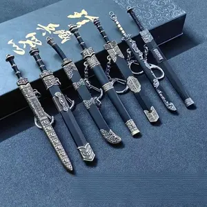 7-pack/12-pack Retro Mini Chinese Sword Pendant Keychain, 12cm Metal Replica Tang Dao Han Jian King Qin Sword Model, Dual Purpose Bag Key Accessory & Desk Ornament, Novelty Birthday Gift for Boys and Sword Collectors